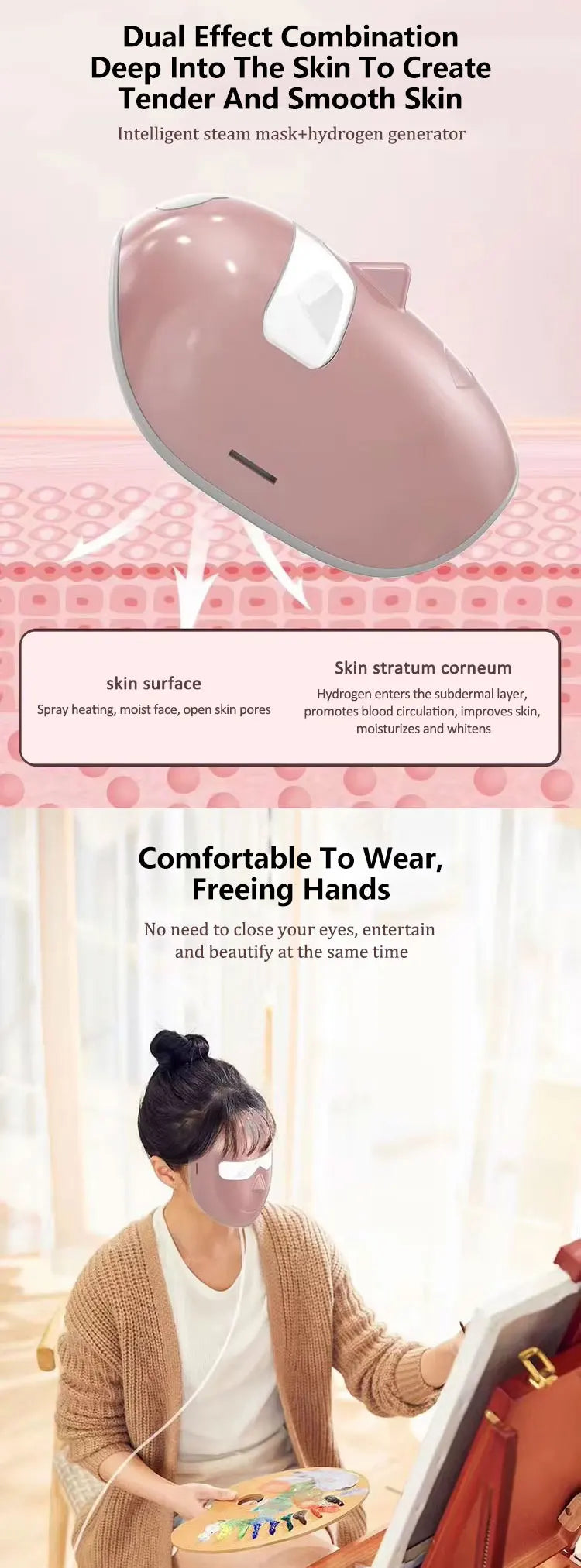 Hydrogen Beauty Face Mask Skin Care Whitening Moisturizing Molecular Hydrogen Inhaling H2 Gas Inhaler Mask