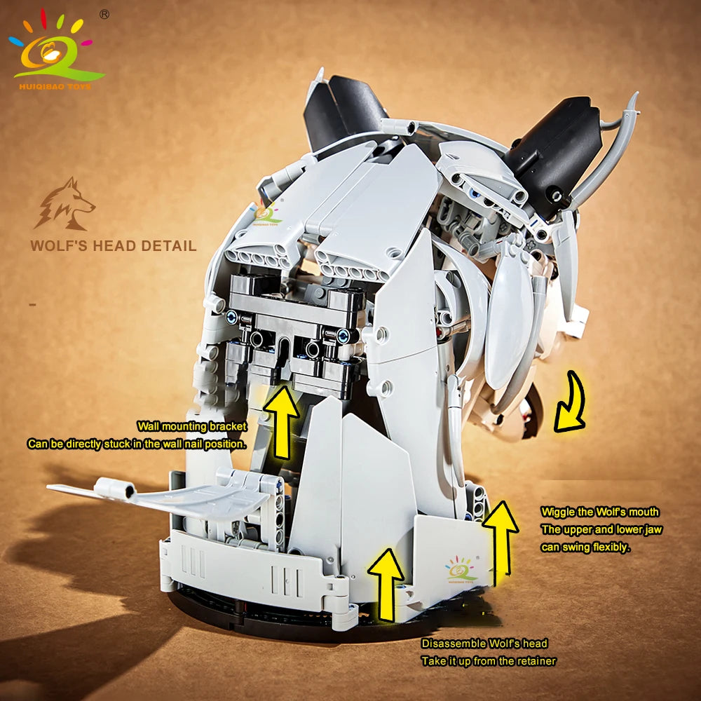 HUIQIBAO MOC Creative Wolf Deer Eagle Head Model Building Blocks Animal Pendant Wall Decor Wall Hanging Sculpture Home Decor Toy