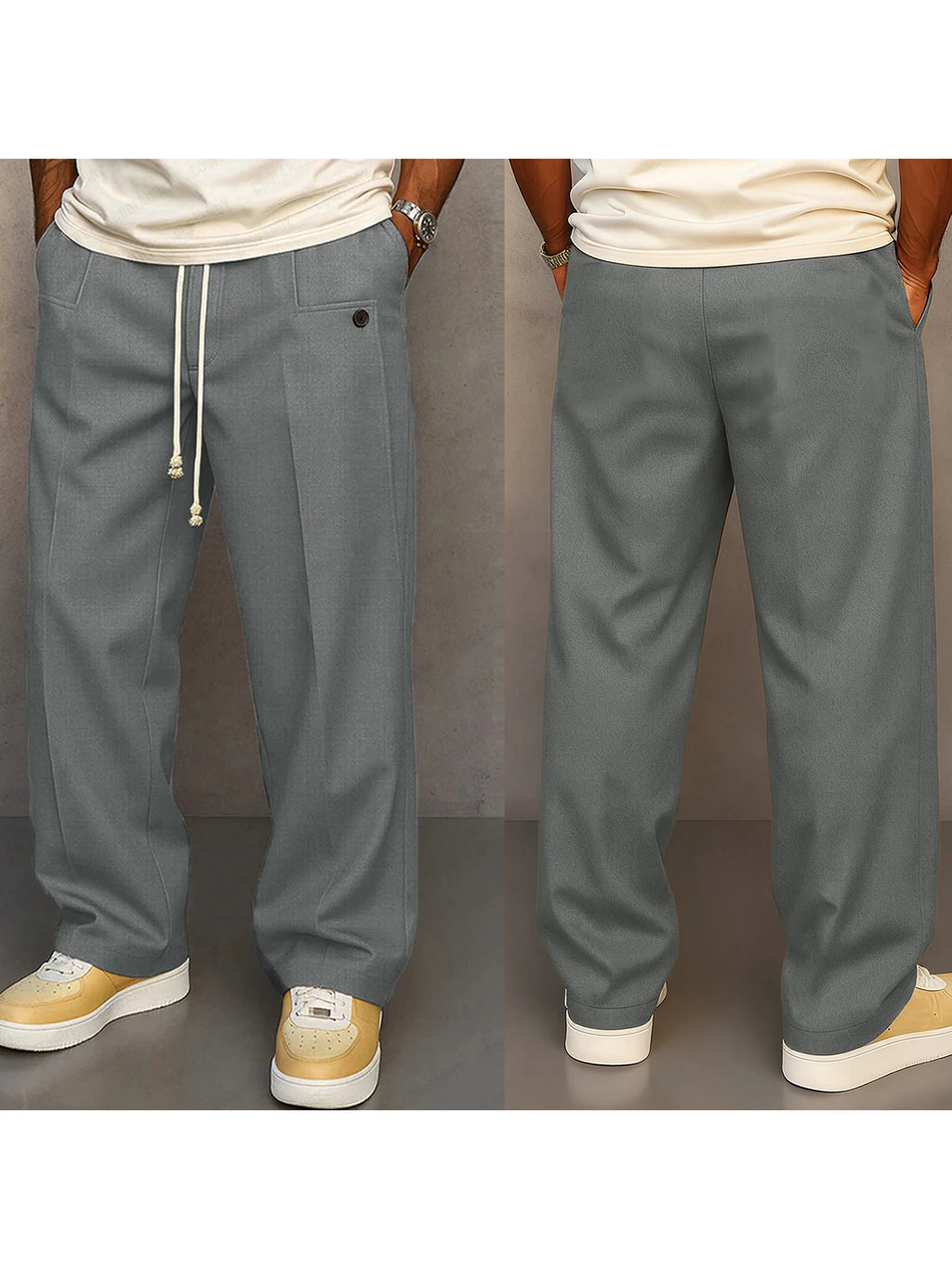 Men s Elastic Waist Jogger Pants with Side Pockets Comfortable Solid Color Casual Mid Rise  Fit Trousers