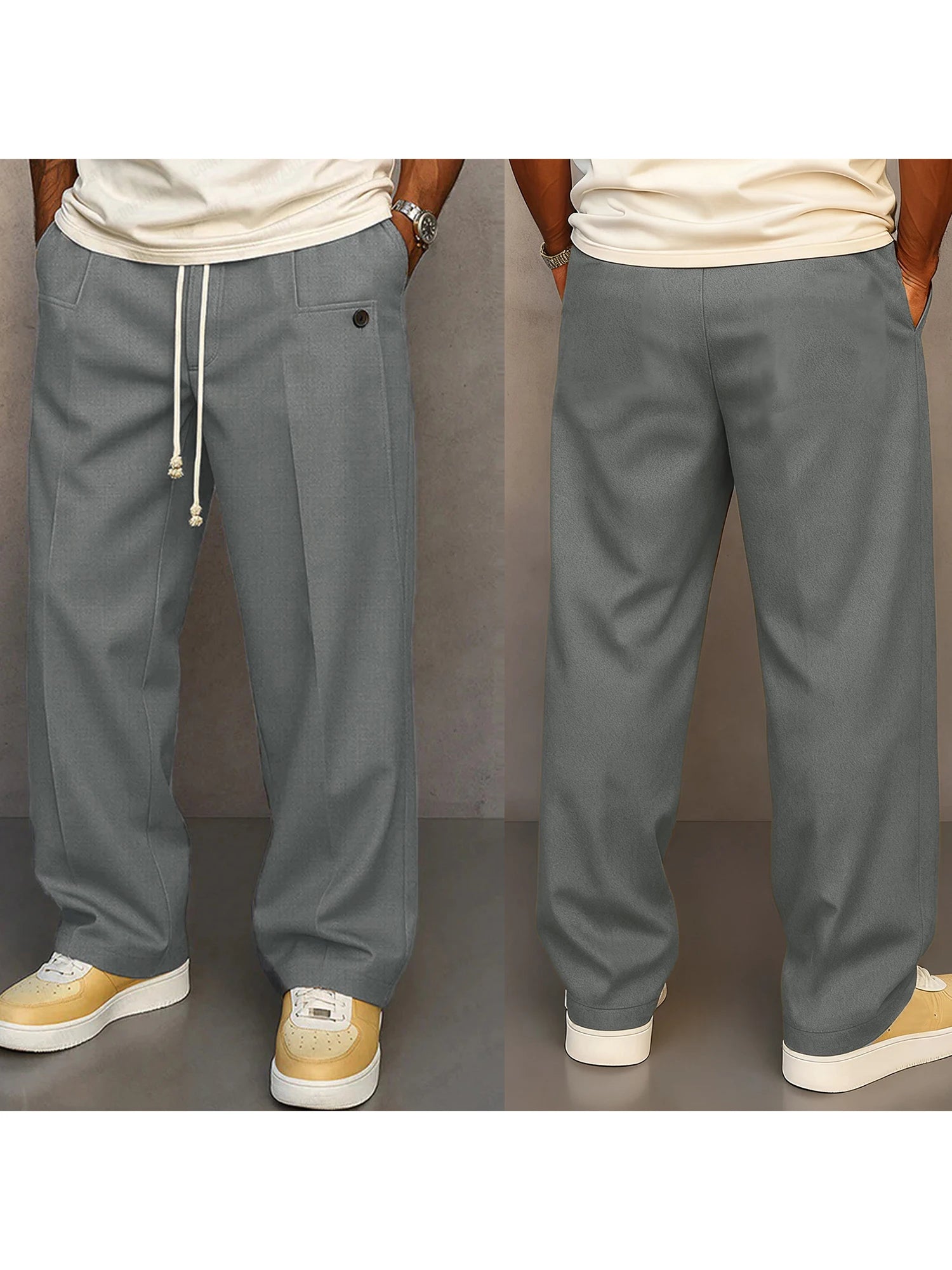 Men s Elastic Waist Jogger Pants with Side Pockets Comfortable Solid Color Casual Mid Rise  Fit Trousers