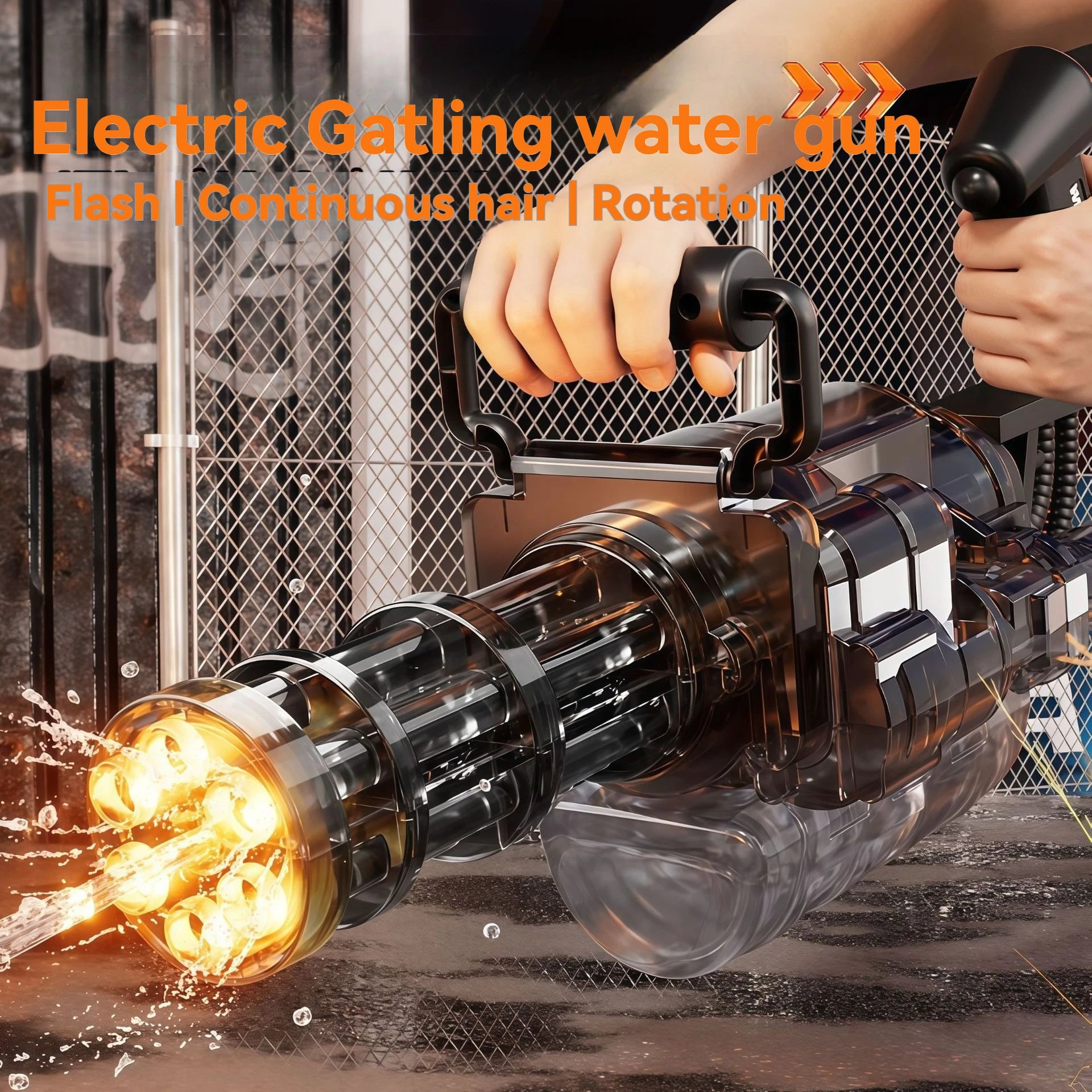 2026 New Flash Gatling Electric Repeating Water Gun Children's Toy Boy Rotating Strong Summer Water Spray Gun