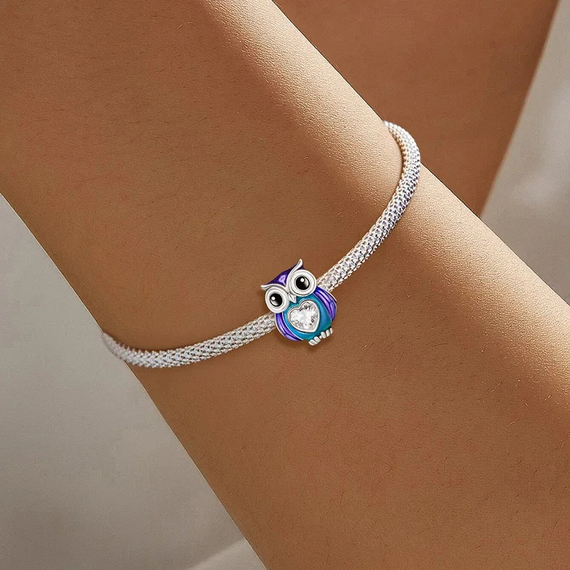 925 Sterling Silver Owl Dinosaur Panda Chameleon Cute Charm Bead Fit Diy Bracelet Bangle Making Gift of High Quality Jewelry
