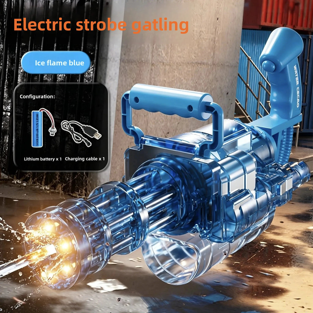 Gatling Electric Water Gun Automatic Continuous Fire With LED Light High Capacity Long Range Summer Water Toy Pool Party Gift