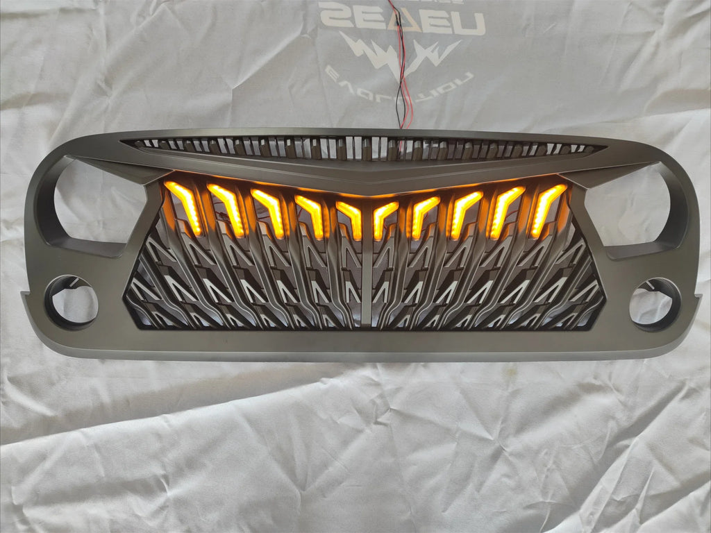 J396 Grilles Offroad Car Racing Grill Front Grille Cover Overlay Mesh Insert Guard With LED Lights For Jeep Wrangler JK 07-2017