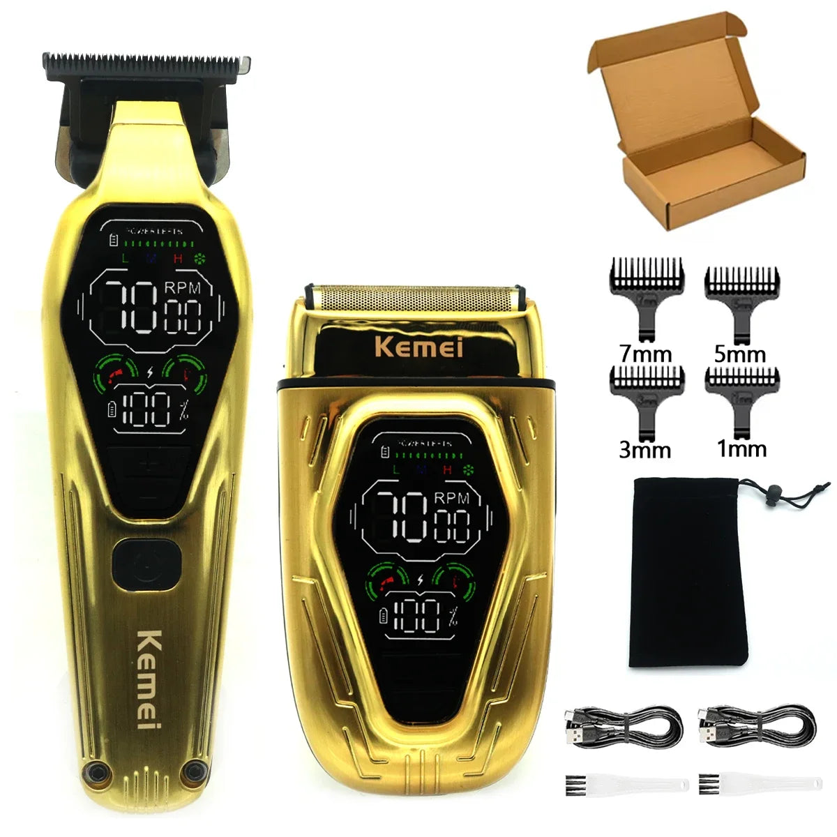 Kemei KM1697 Hair Trimmer for Men 9000RPM 9W Full Metal DLC Blade LED Display Zero Gapped Professional Trimmer Finishing Machine