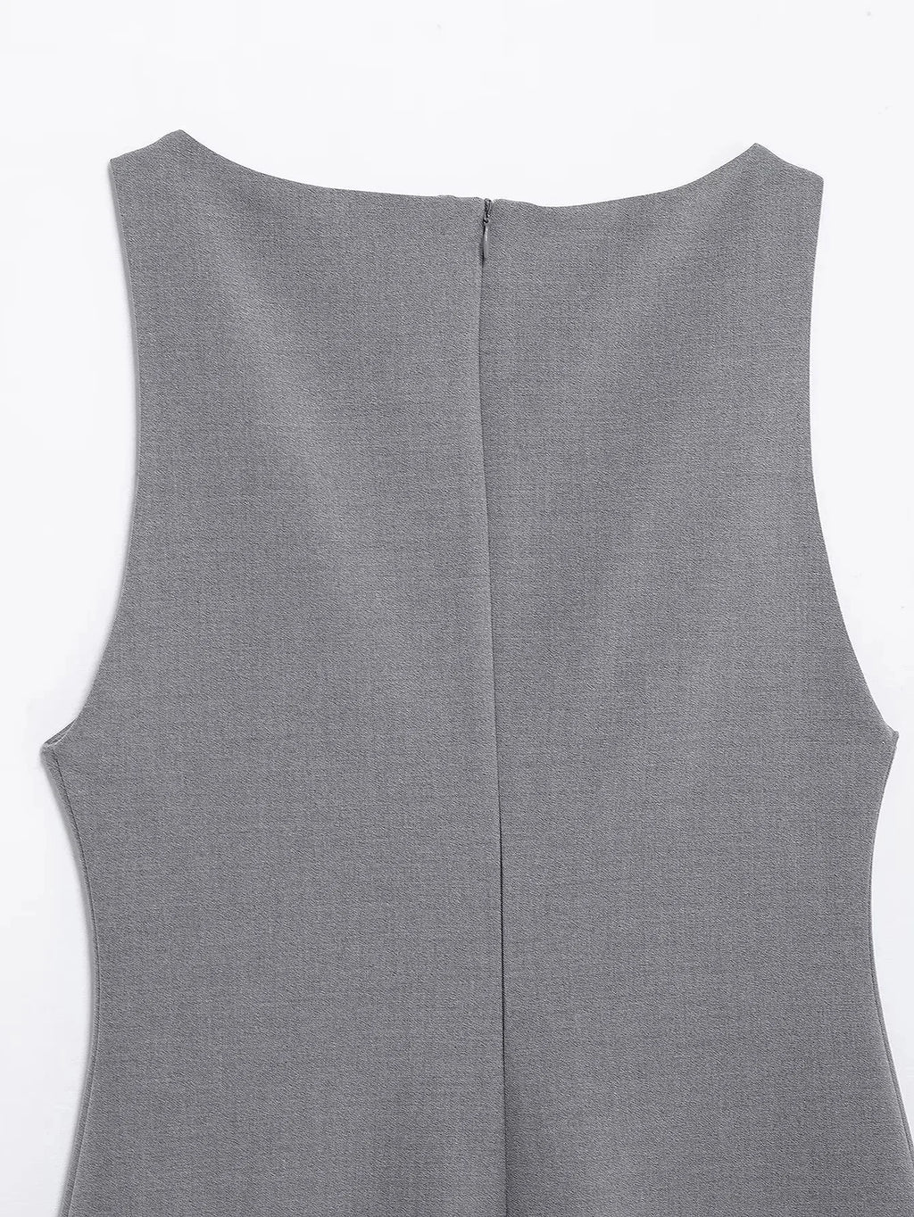 KONDALA Sleeveless O-Neck Mini Gray Dress for Women Sexy Patchwork Zipper Club Casual Fashion Spring Summer 2025 Vintage Dresses