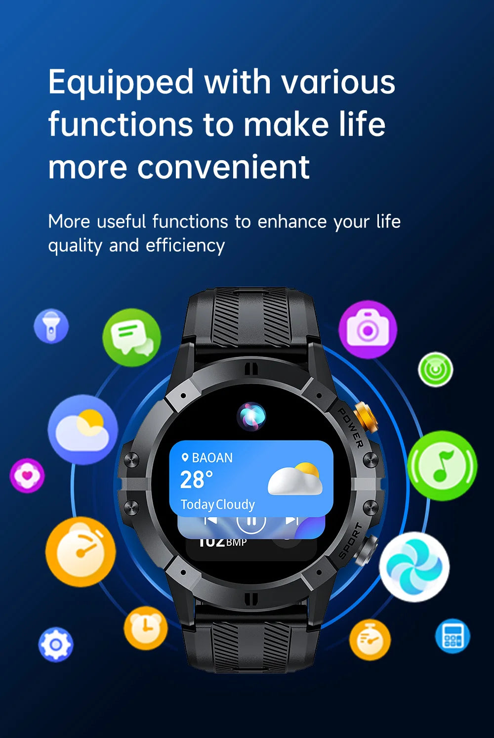 Rugged Fitness Smartwatch - 100+ Professional Sport Modes, Life Waterproof, Smart Message Notifications, Precision Sleep Tracker
