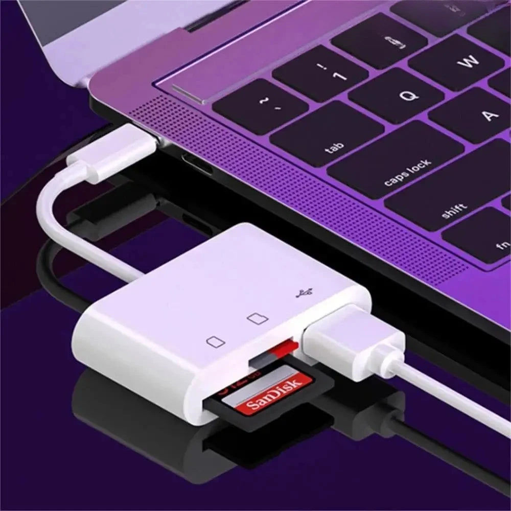 3-in-1 Lightning TypeC to SD & TF Card USB Camera Adapter For iPhone iPad Card Reader USB Dongle for USB Flash Plug  Play