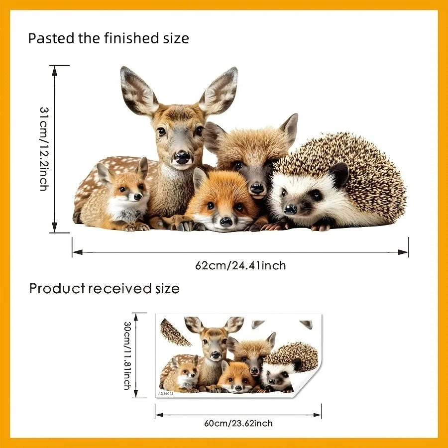 1PC  New fully transparent simulation fox, deer, hedgehog, glass stickers for living room, bedroom, kitchen, balcony, home decor