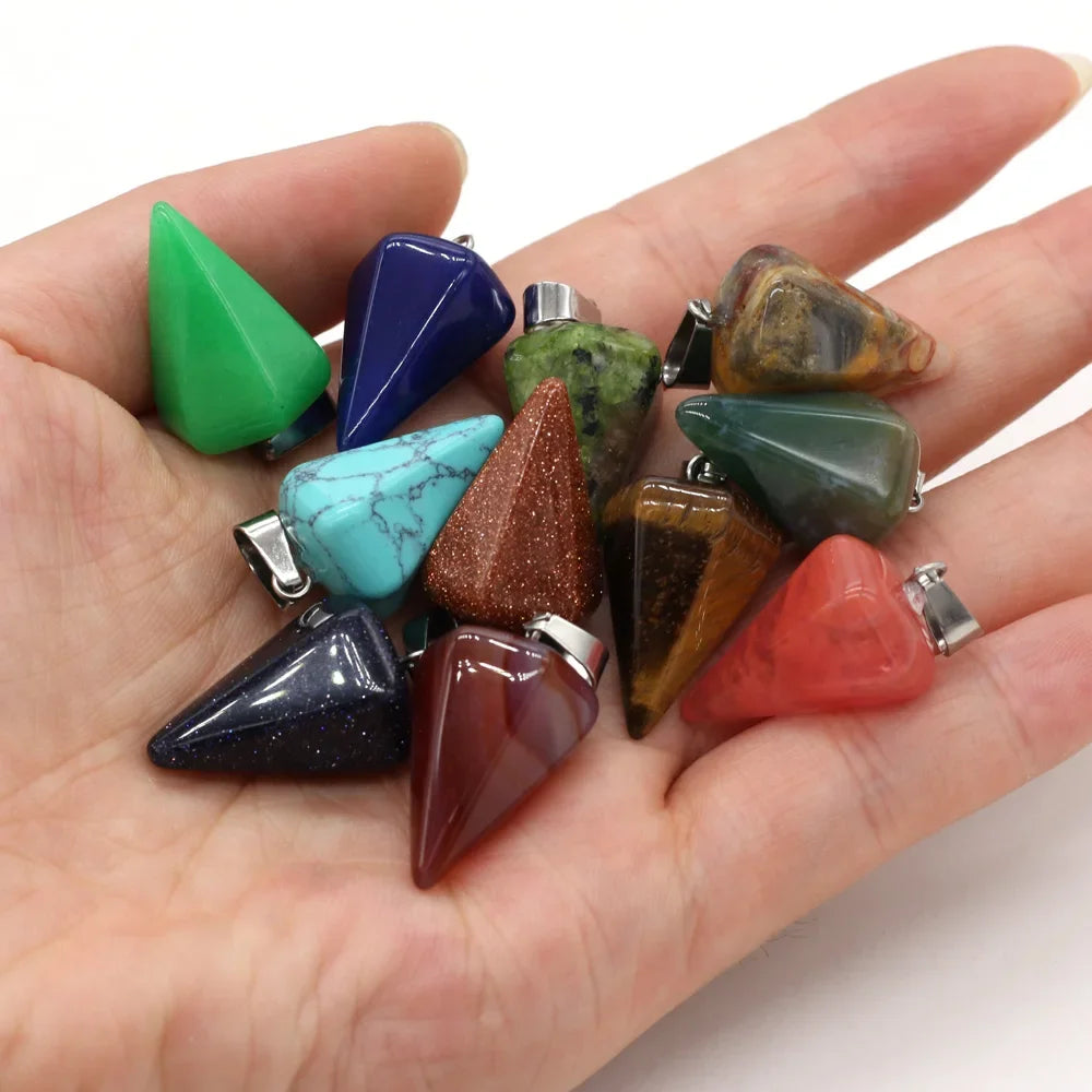 12pcs Natural Stone Pendant Mix Colors Women Natural Jewelry Charms fit DIY Necklace Making Wholesale Multiple Shapes