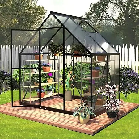 6 x 4 FT Polycarbonate Greenhouse, Winter Greenhouses for Outdoors, Outdoor Greenhouse with Roof Air Vent, Heavy Duty