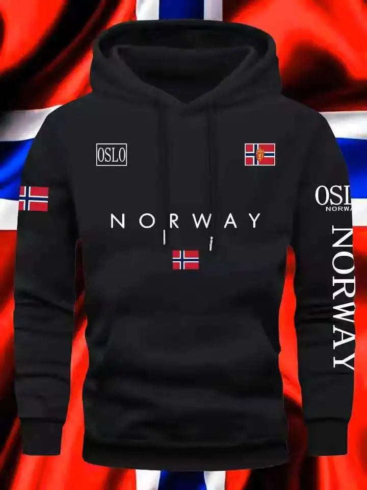 NORWAY printing Autumn winter models Men's Fleece windproof Warm Cotton Oversized Hoodie Outdoor Commuter Men's High Elastic top