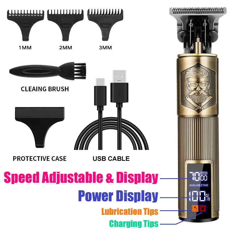 T9 Carving Vintage Hair Clipper For Mens Grooming Essential Tools USB Fast Rechargeable Beard Hair Trimmer Provide Precise Shave