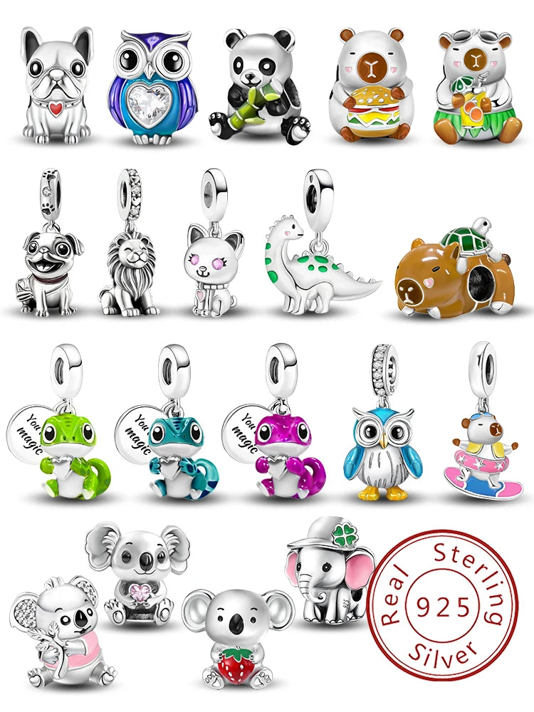 925 Sterling Silver Owl Dinosaur Panda Chameleon Cute Charm Bead Fit Diy Bracelet Bangle Making Gift of High Quality Jewelry