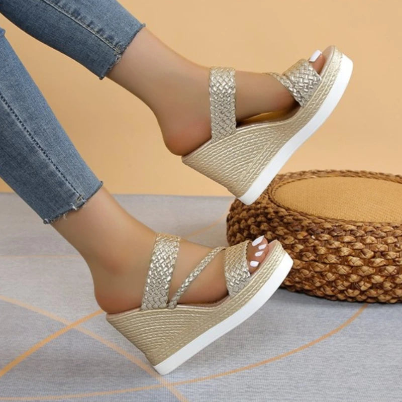 2026 Summer Outdoor Beach Sandals Comfortable Sandals Shallow Wedges Shoes Platform High Heels Ladies Slippers