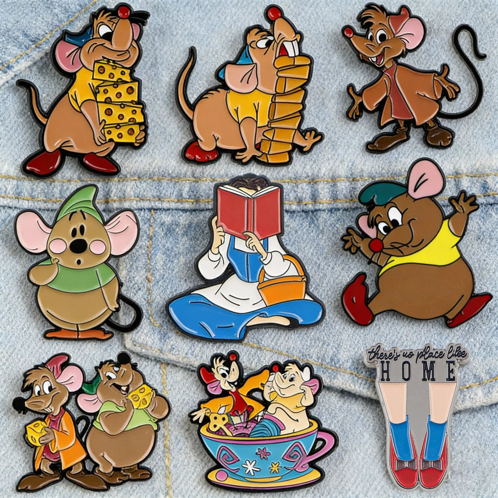 Fairy Tale Enamel Pins Cute Cartoon Mouse Brooches for Backpacks Clothing Lapel Badges Anime Jewelry Gift for Kids Women