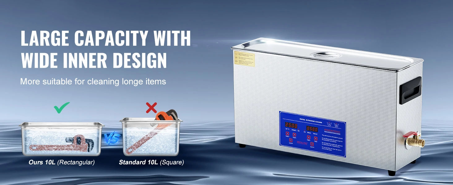 SucceBuy 10L Ultrasonic Cleaner 300W 40kHz Professional Ultrasound Cleaning Machine with Timer & Heater for Gun Automotive Parts
