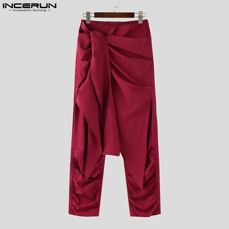 Fashion INCERUN Summer Spring Men Casual Pants Harem Pant Pleated Long Trousers Streetwear Oversize Men's Clothing S-5XL