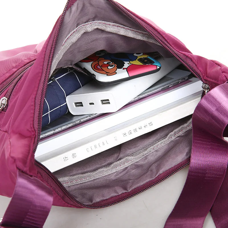 Large Capacity Waterproof Nylon Shoulder Bag Multi-Pocket Crossbody Bag Female Bag Shopping Travel Lady Handbag Leisure Purse