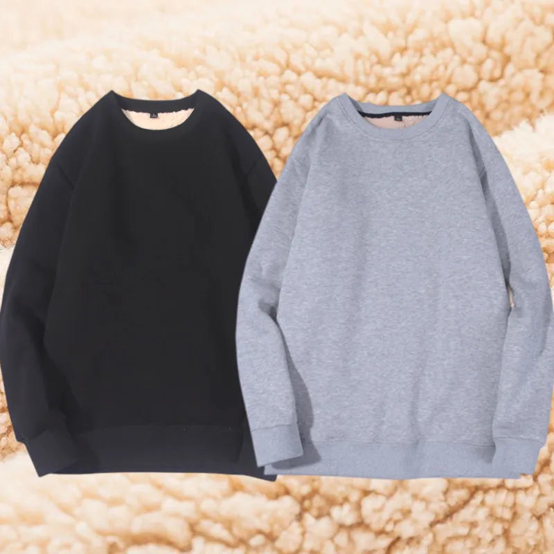 Lamb Velvet Hoodie Men's Thickened Fleece round Neck Casual Versatile Teenage Warm Top Lamb Velvet Jacket Winter Fashion