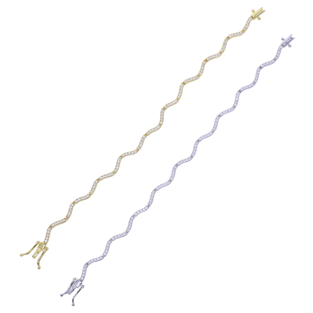 2026 New Arrived Trendy Women Jewelry Set Micro Paved CZ Curved Bar Wave Charm Chain Braelet Choker Necklace