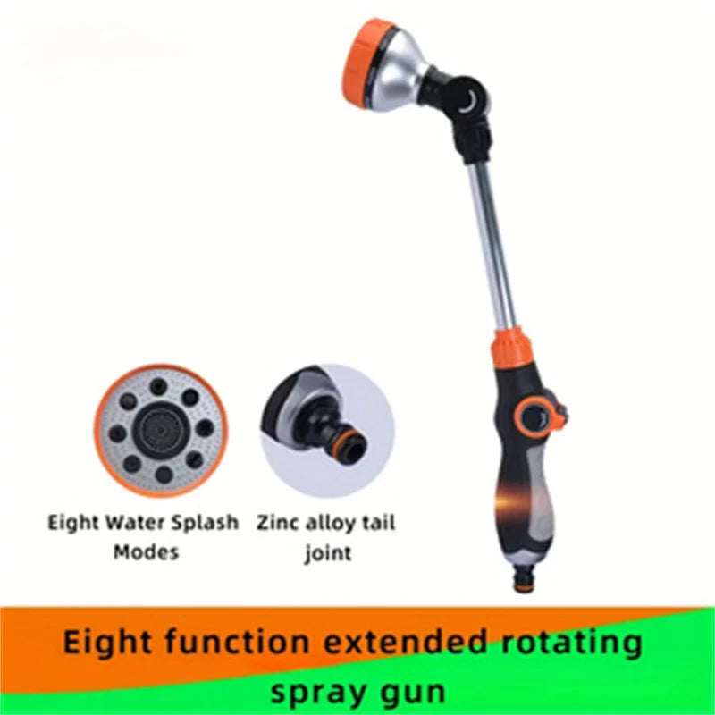 Straight handle long tube thumb push eight function rubber coated water gun garden irrigation artifact eight function water spra
