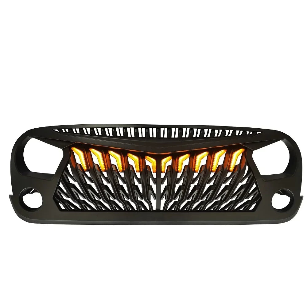 J396 Grilles Offroad Car Racing Grill Front Grille Cover Overlay Mesh Insert Guard With LED Lights For Jeep Wrangler JK 07-2017