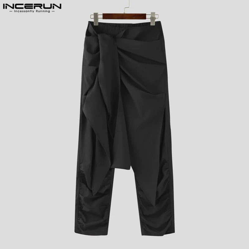 Mode INCERUN Somer Lente Mans Informele Broek Harembroek Geplooide Langbroek Straatdrag Oormaat Mansklere S-5XL