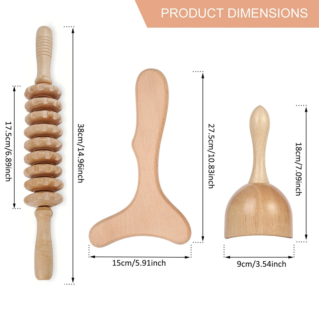 1pc/3pcs Wood Roller Massage Tools Lymphatic Drainage Maderoterapia Wooden Massager Gua Sha Tools for Body Contouring Shaping
