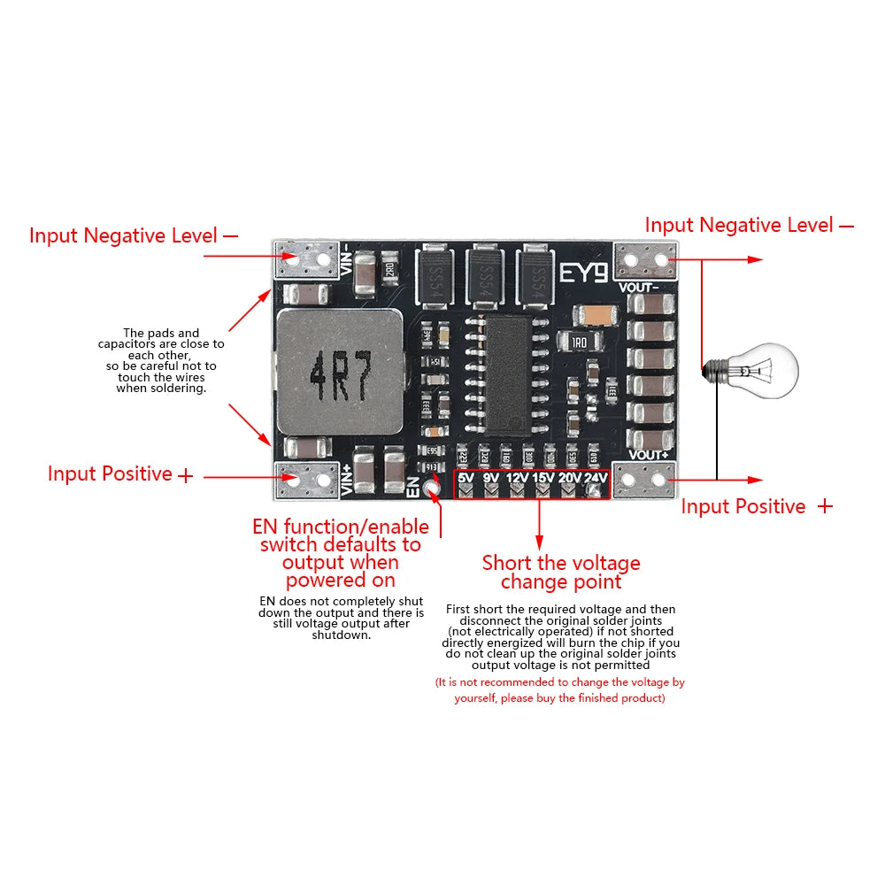 DC-DC 5-15V to 5V/9V/12V/24V Fixed Voltage Output Boost Power Module 5A High-Power Lithium Battery Boost Module