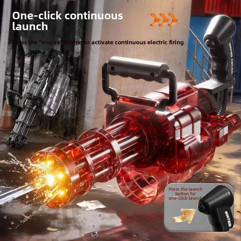 Gatling Electric Water Gun Automatic Continuous Fire With LED Light High Capacity Long Range Summer Water Toy Pool Party Gift