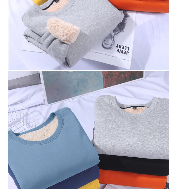 Lamb Velvet Hoodie Men's Thickened Fleece round Neck Casual Versatile Teenage Warm Top Lamb Velvet Jacket Winter Fashion