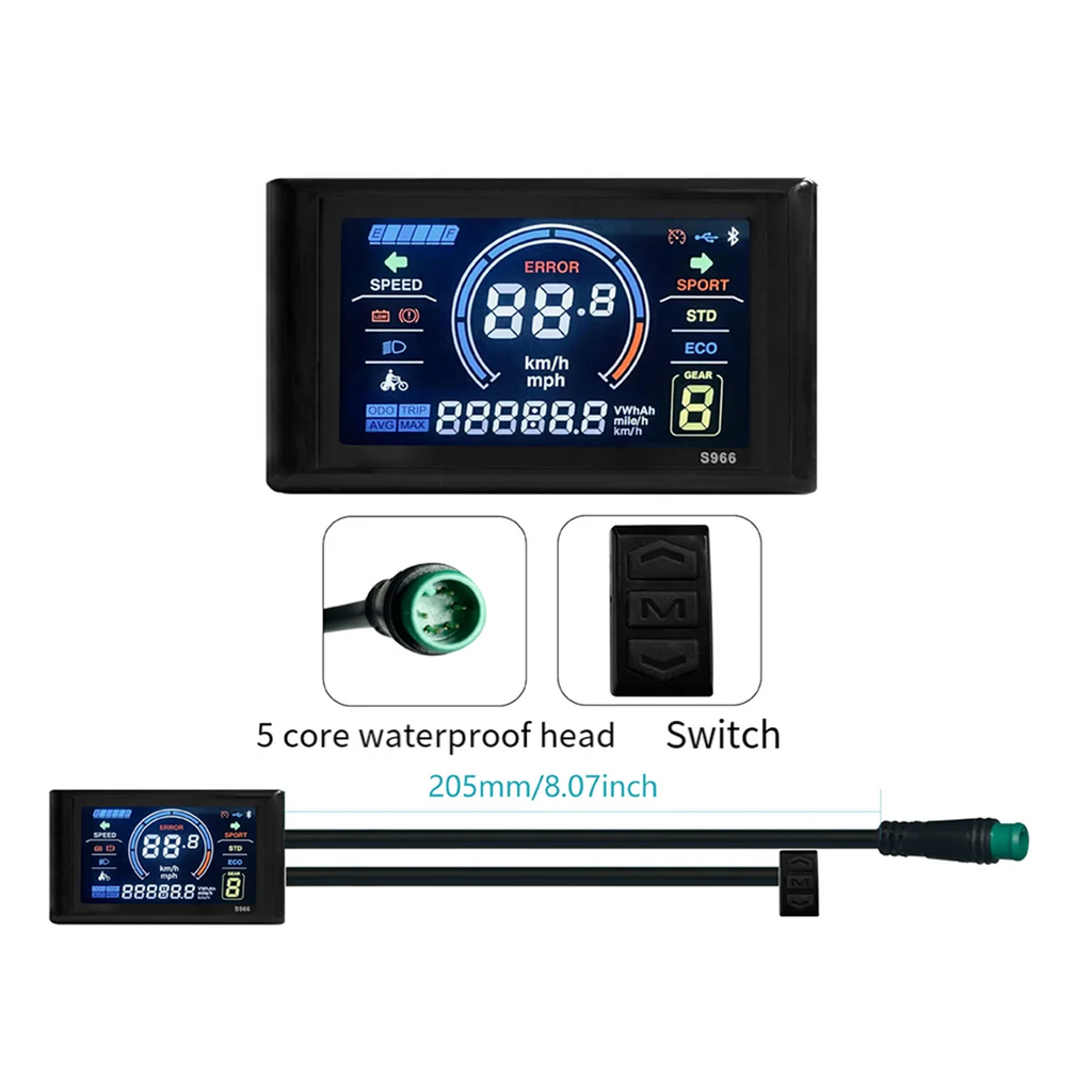 A26P 24-72V E-Bike LCD-S966 Colorful Display Control Panel with NFC Function Waterproof Plug Electric Bicycle Accessories