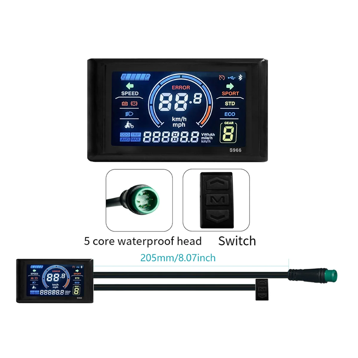 A26P 24-72V E-Bike LCD-S966 Colorful Display Control Panel with NFC Function Waterproof Plug Electric Bicycle Accessories