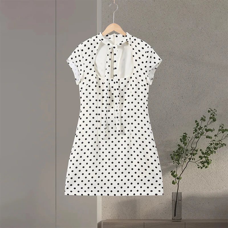 Sexy Women's Dress Halter Lace Up Short Sleeve Polka Print Female Dresses 2026 Early Spring New Fashion Chic Party Lady Robes