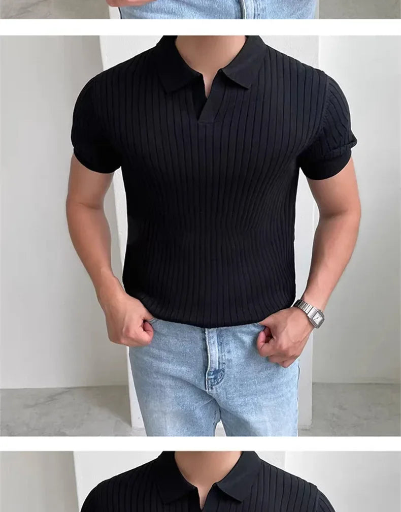 Summer Sports And Leisure Slim Fit T-Shirt Fashionable Men's Golf Polo Shirt Open Neck Breathable Quick Drying Short Sleeved Top