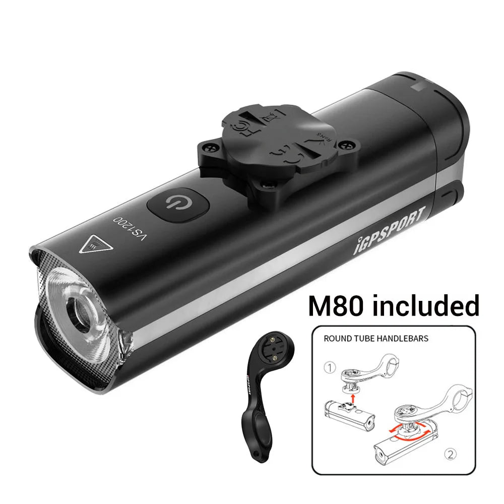 iGPSPORT VS1200 Bike Light Smart Bicycle Headlight for MTB/Road Bikes High Brightness Cycling Light Bicycle Accessories