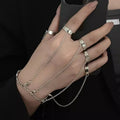 Punk Geometric Black Color Chain Wrist Bracelet Ring For Women Men Open Ring Silver Link Chain Girls Cool Design Fashion Jewelry