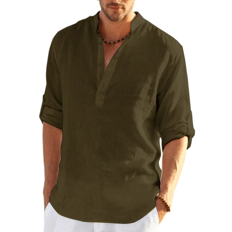 New Men's Linen Long Sleeve T-Shirt Solid Color Loose Spring T-Shirt Long Sleeve Cotton Linen Shirt Plus Size Shirts Men