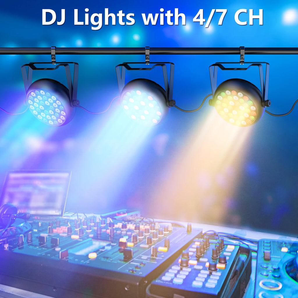 4PCS Par Light 36LEDs RGB Lights Stage Effect Lighting Projector DMX512 Sound control DJ Disco Party Lights for Bar Club Theater