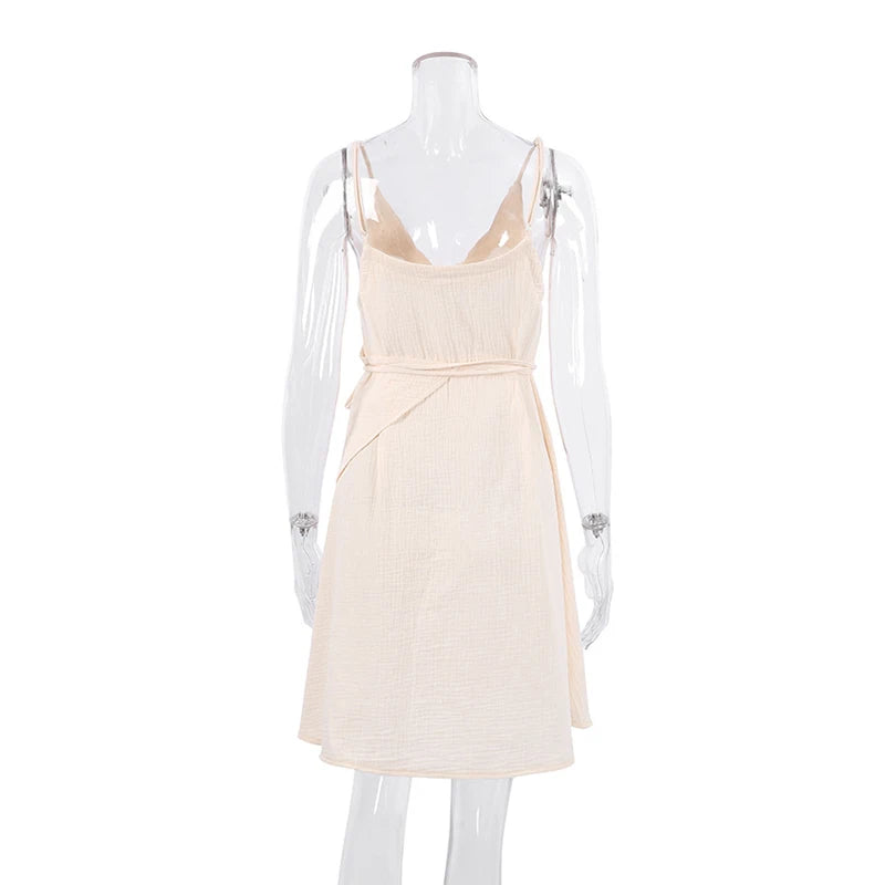 Casual 100% Cotton Gauze Muslin Women'S Dresses Summer Sexy V-Neck Suspender Nightdress Wrap Slit Holiday Beach Party Vestidos
