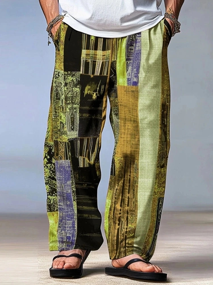 Men's Trousers Summer Pants Beach Pants Drawstring Elastic Waist 3D Print Stripe Graphic Prints Geometry Comfort Casual Pants
