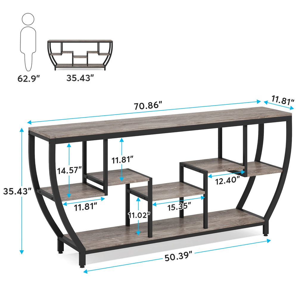 Tribesigns 70.9 Inch Long Sofa Table with Shelves, Rustic Console Table with Storage, Industrial Entryway Table TV Stand