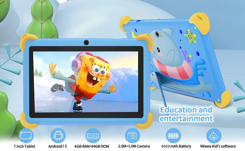 New 7 Inch 5G Pad Cartoon Pattern Kids' tablets Android Learning Education Tablet PC Kids-Proof protective Case Tablet 4000mAh