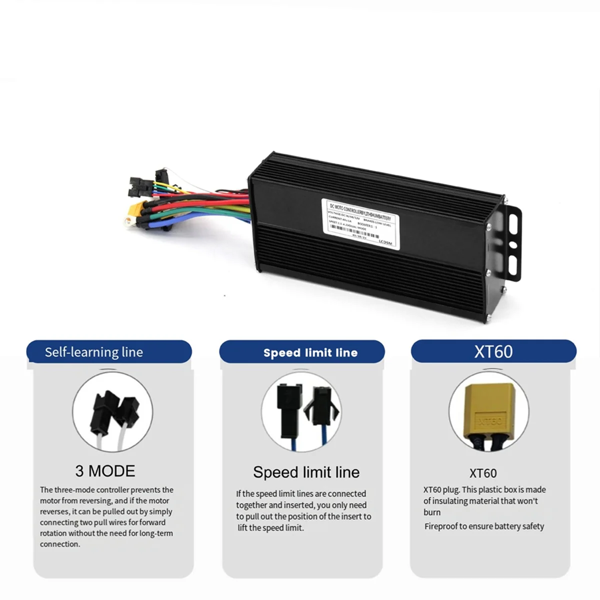 36/48V/52V E-Bike 40A 1500/2000W Three Mode Sine Wave Brushless Controller for Electric Bicycle Tricycle Ebike E-Scooter GSY