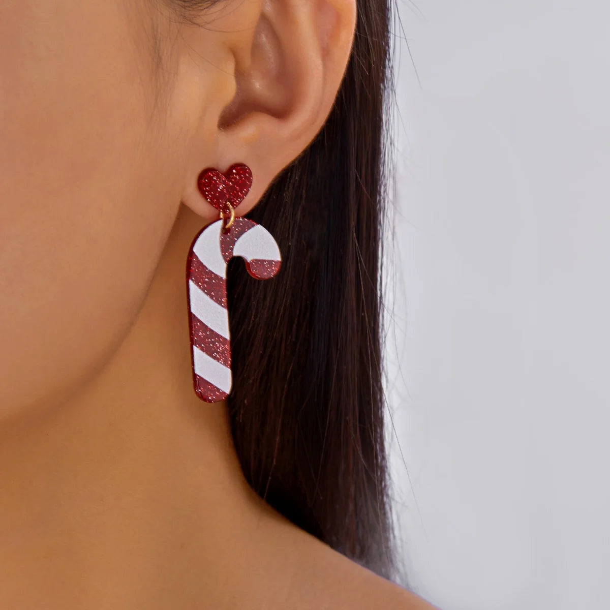 Christmas Acrylic Heart Santa Claus Deer Candy Crutch Xmas Tree Soldier Drop Earrings Cute Holiday Jewelry For Women Men Gifts