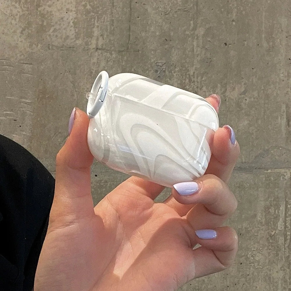 Deursigtige Silikoonhouer Vir AirPods2 3 4 Pro 2 2de Generasie Oorfone Toebehore Beskermingsbedekking Eenvoudige Wit Kromme Met Sleutelhouer