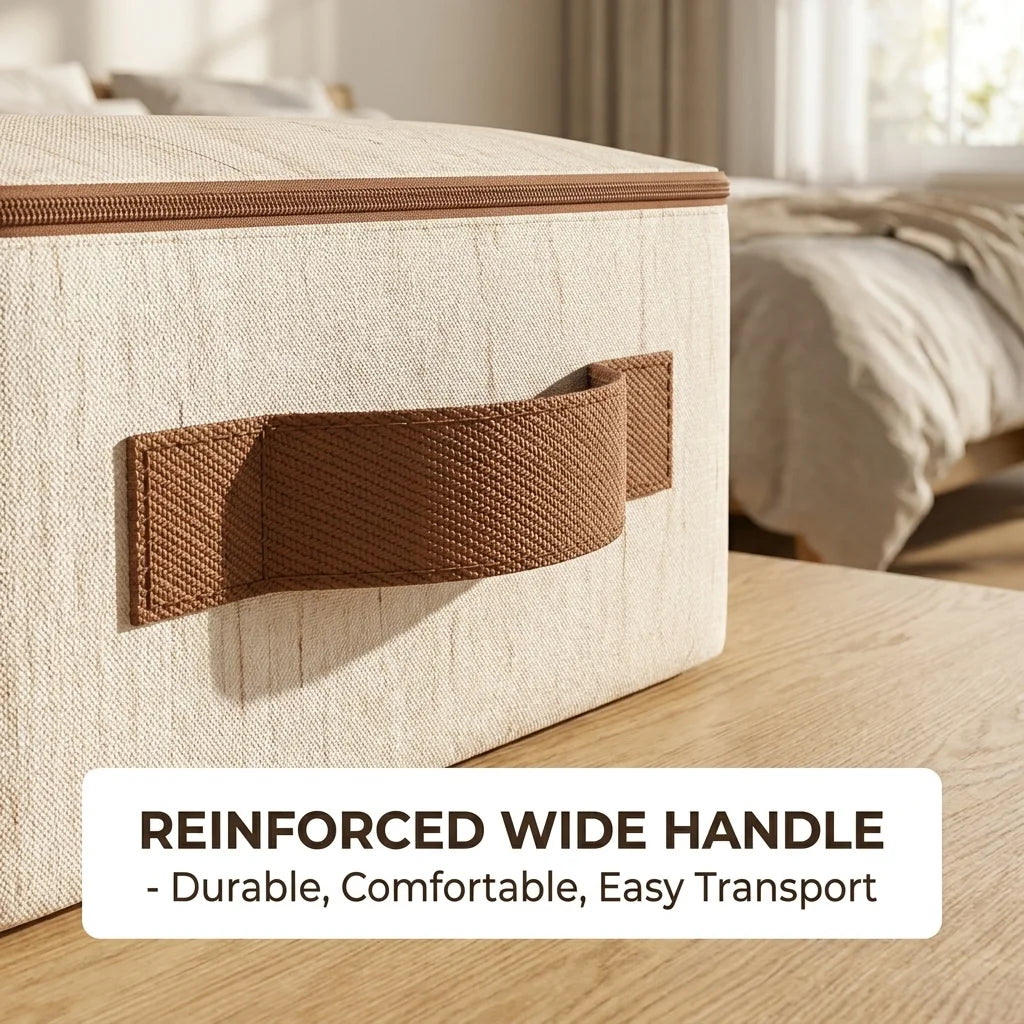Large Household Storage Box Heavy-duty Hard Shell Cotton Linen Zipper Storage Organizer Box with Lid for Clothes Toys Blankets