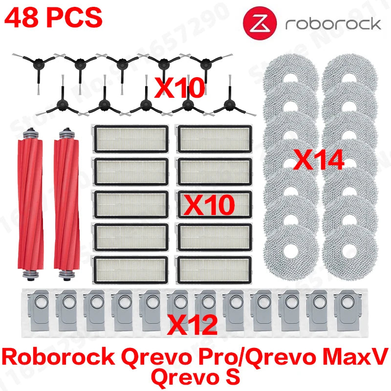 Roborock Qrevo Pro/Qrevo MaxV/Qrevo S Robot Vacuum Spare Parts Main Side Brushes Mop Cloths HEPA Filters Dust Bags Accessories