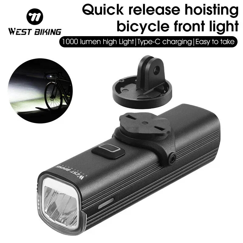 WEST BIKING Quick Release Hoisting Bicycle Light 1000LM High Bright Bike Headlight Type-C Charging Portable Cycling Flashlight